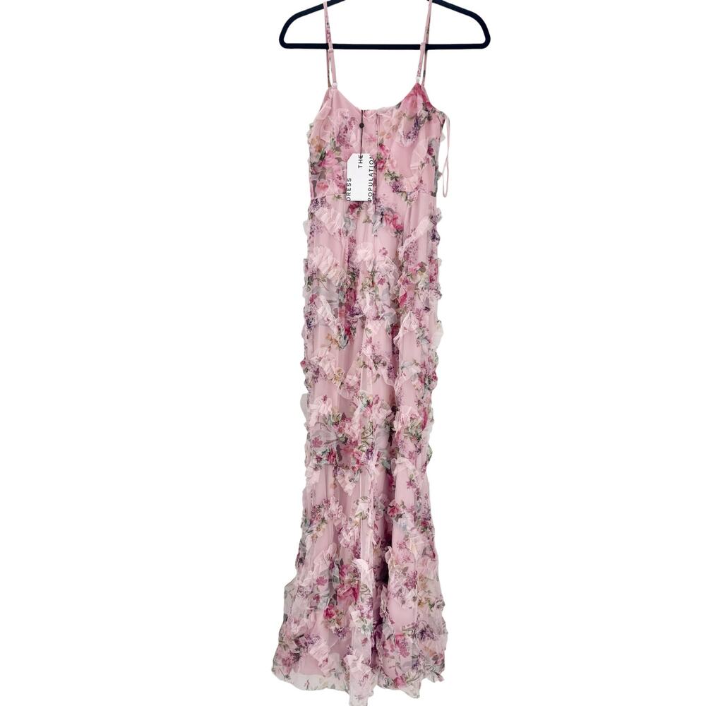 Dress The Population Giovanna Floral Ruffle Mermaid Gown Dress Pink Size XS NWT - Picture 13 of 15